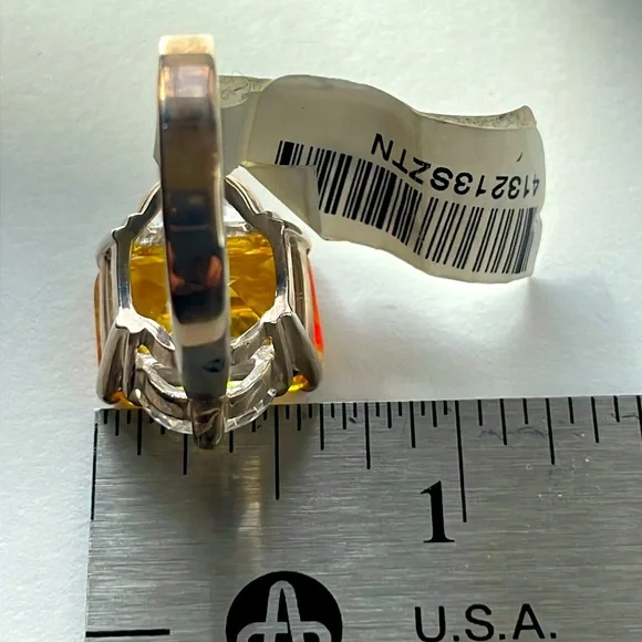 Bold Golden Yellow CZ 925 Sterling Silver Size 9 Large Cocktail Ring - Picture 5 of 8